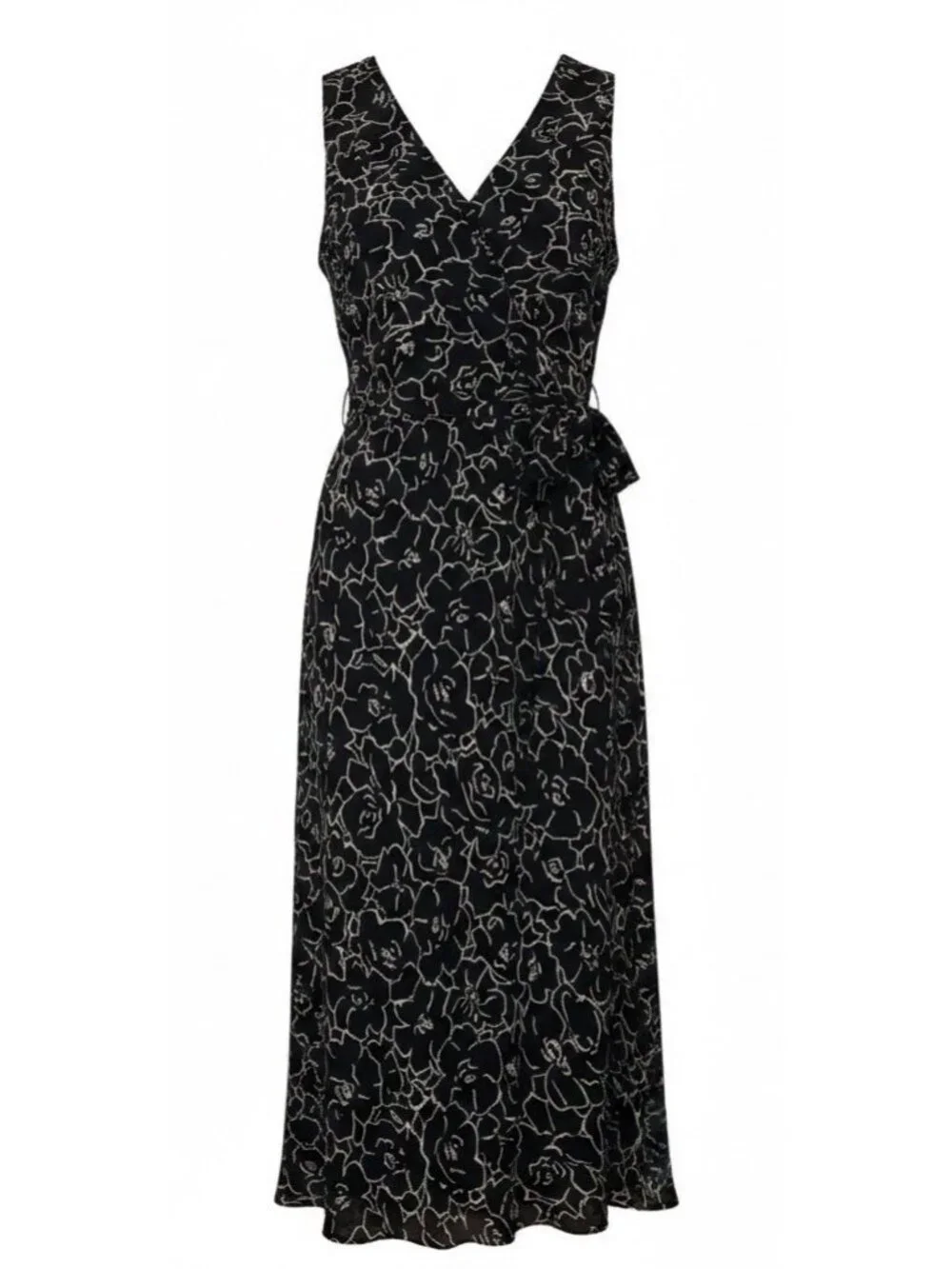 Y2K Jones New York Wrap Maxi Dress Sz 12 Black White Floral Whimsygoth Cottage